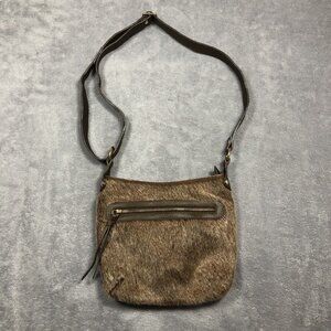 Maurizio Taiuti Genuine Leather Hand Bag Brown Cowhide Hair Cross Body Italian